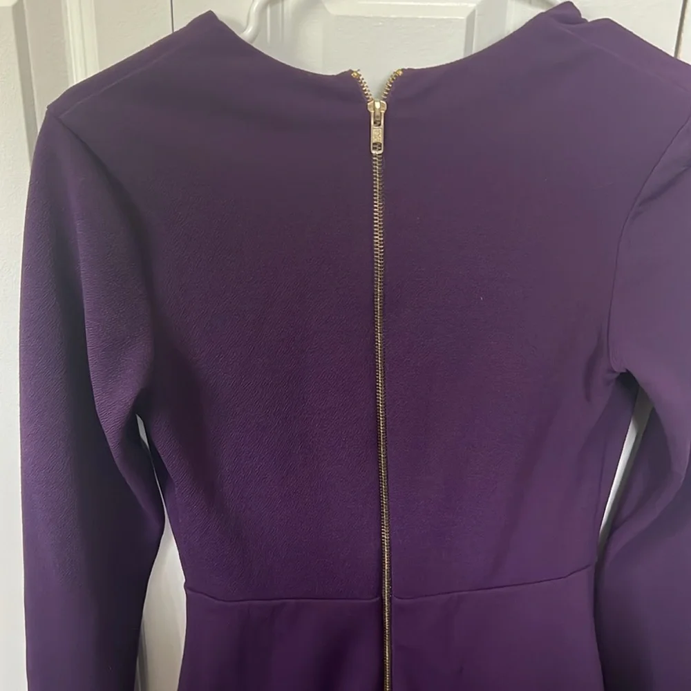 Long Sleeve Low Cut Purple Dress - Picture 4 of 4